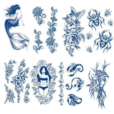 8 Pcs Juice-Based Realistic Tattoos,2 weeks Long Lasting Plant-Based Temporary for Adults, Half Sleeve Tattoos for Arm, Large 3D Tattoos for Mermaids, scorpions, spiders, Lycorisradiata